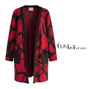 CHALET ET CECI CAYENNE RED BLACK LONG SLEEVED OPEN JACKET CARDIGAN SZ M